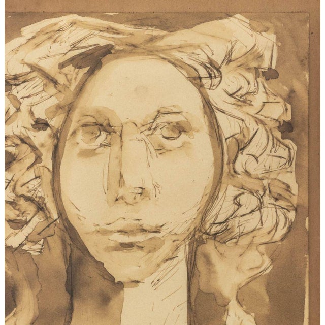 Abstract Leonor Fini Attr. Portrait of a Woman Watercolor For Sale - Image 3 of 5