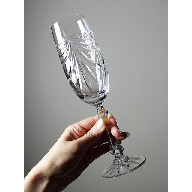 Vintage Hand-Cut Lorraine Crystal Champagne Flutes, 1960s, Set of 6 For Sale - Image 4 of 15