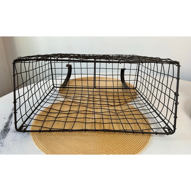1930's Large Antique French Wirework Crimped Wire and Metal Wall Pocket Hanging Basket For Sale In Philadelphia - Image 6 of 9
