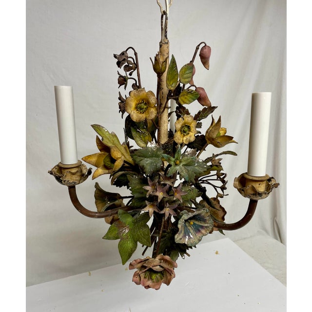 Vintage Italian Tole Floral Bouquet Chandelier For Sale - Image 10 of 12
