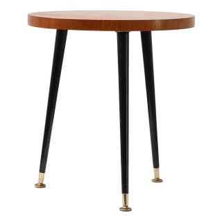 Mid‑Century Tripod Side Table with Black Tapered Legs and Brass Feet, Italy, 1950s For Sale