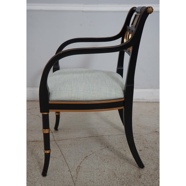 Traditional Regency Style Black Paint Decorated Armchair For Sale - Image 3 of 12