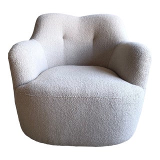 Mid Century Style Swivel Chair in a Plush Teddy Fabric For Sale