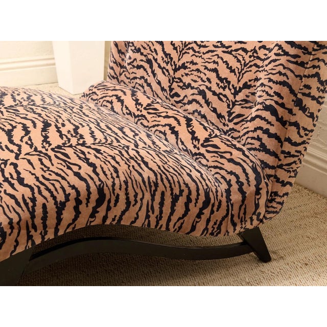 Blush 1950s Tiger Print Sculptural Chaise Lounge Newly Upholstered For Sale - Image 8 of 11