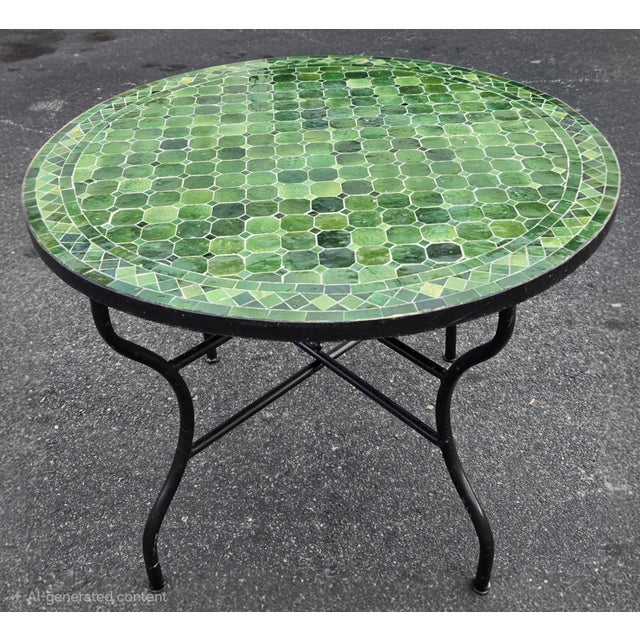 Metal 40" Handcrafted Tamegroute Green Moroccan Mosaic Table For Sale - Image 7 of 7
