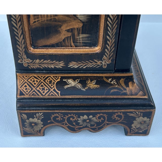Vtg. Reproductive Chinoiserie Battery Operated Mantel Clock W/Removable Finials For Sale - Image 4 of 14