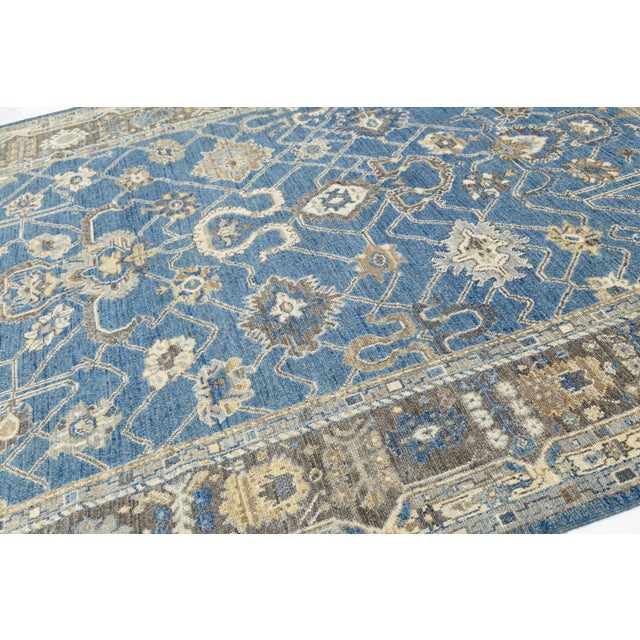 Contemporary Hand-Knot Modern Oushak Style Wool Area Rug in French Blue & Taupe For Sale - Image 4 of 12