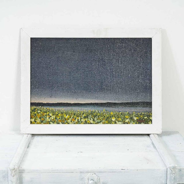 Unknown, Last Light on Yellow Flowers, 1998, Acrylic on Jute, Framed For Sale - Image 4 of 4