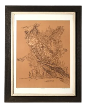 Midcentury Owl Lithograph by Z. Charlotte Sherman