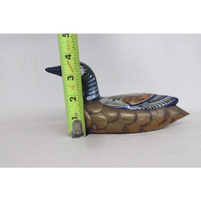 Tonala Mexico Brass Ceramic Duck Mid Century Modern Hand Painted Folk Art 4520b For Sale - Image 11 of 15