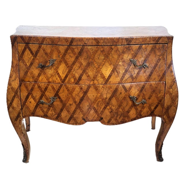 Vintage Italian 20th C Venetian Style Olivewood Parquetry Bombe Commode Chest For Sale - Image 9 of 17