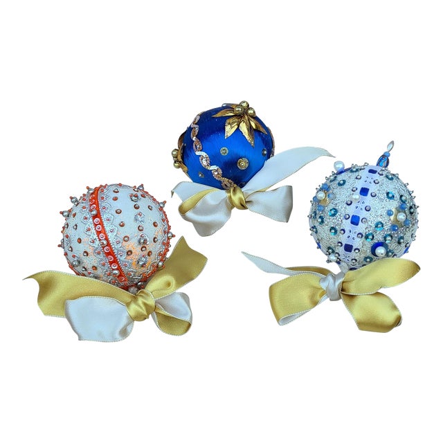 Vintage Hand Made Beaded Christmas Ornaments - Set of 3 For Sale