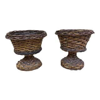 Vintage Wicker Urn Planters - a Pair For Sale