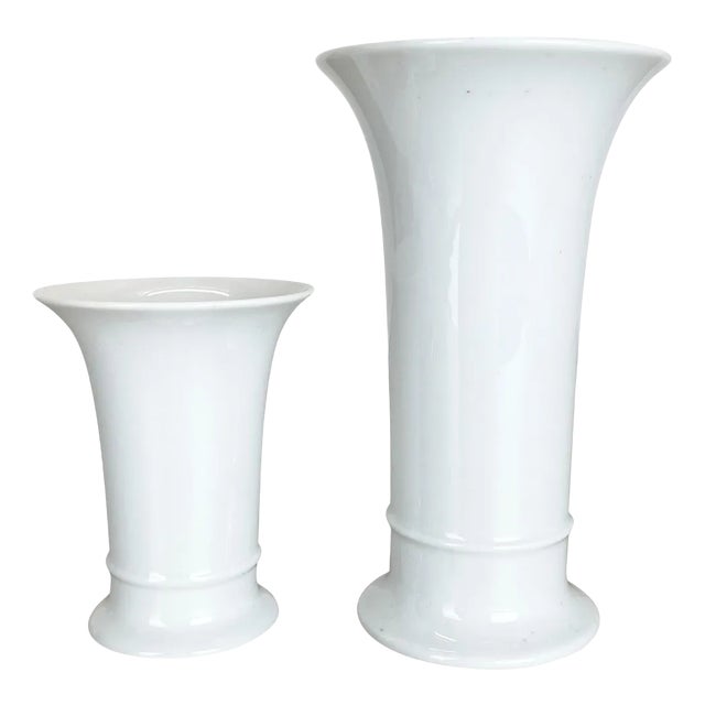 Op Art German White Porcelain Vases by Ak Kaiser, 1970s, Set of 2 For Sale