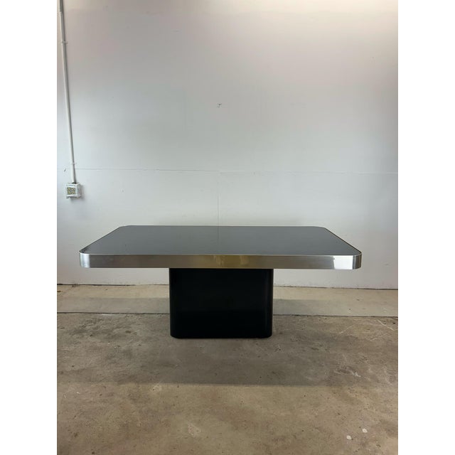 Postmodern Dining Table With Black Glass Top and Brass Accented Border ...
