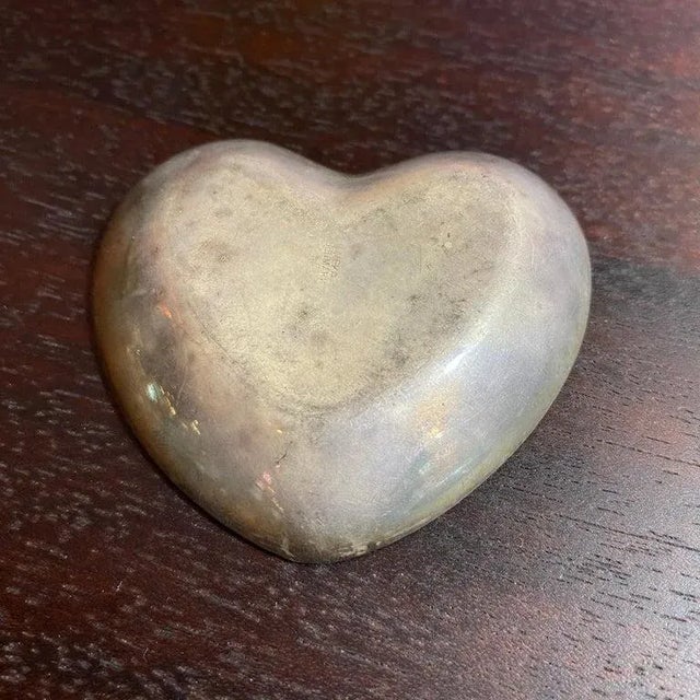 Trio of Danish Modern Enameled Sterling Silver Metal Heart Dishes For Sale - Image 9 of 10