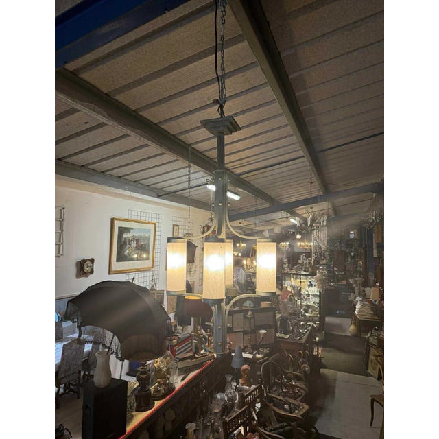 Art Deco Metal Chandelier For Sale - Image 4 of 12