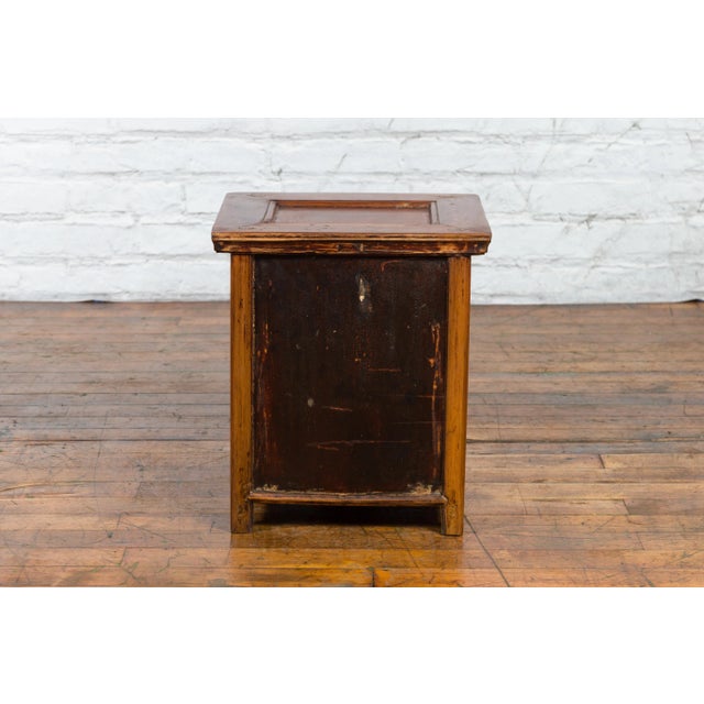 Chinese Early 20th Century Chinese Elmwood Bedside Cabinet with Scalloped Apron For Sale - Image 3 of 13