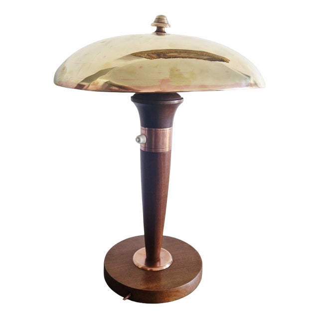 Art Deco Articulated Lamp in Mahogany and Brass, 1930 For Sale