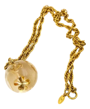 Chanel Vintage Gold Plated CC Bag Tortoise Motif Large Ball Pendant Necklace