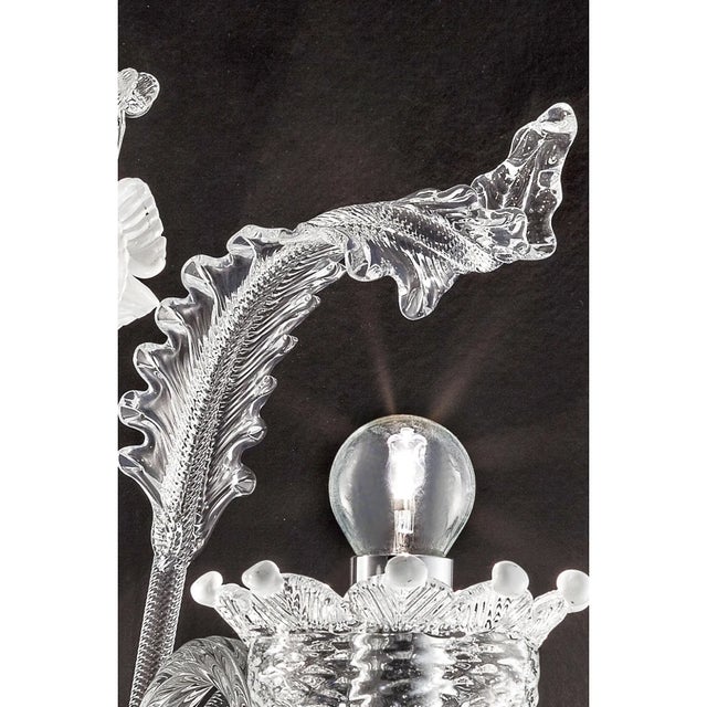 Venetian White and Transparent Floral Murano Glass Wall Sconce For Sale - Image 6 of 6