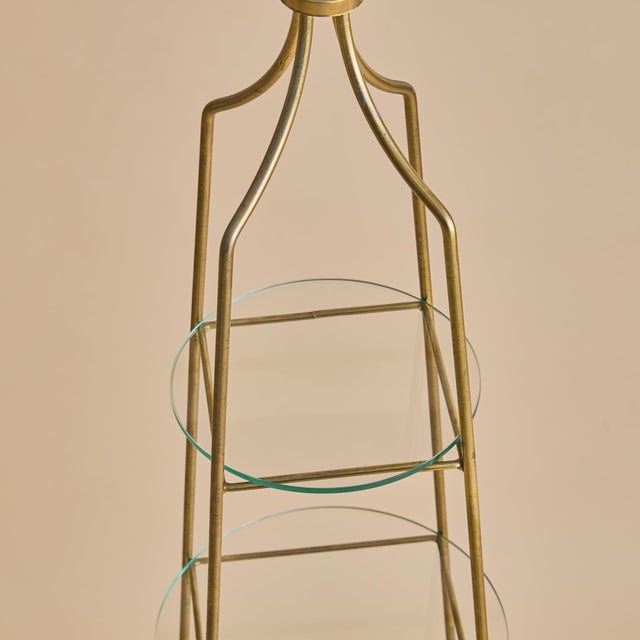 Vintage French Four-Tier Brass + Glass Étagère For Sale - Image 9 of 9
