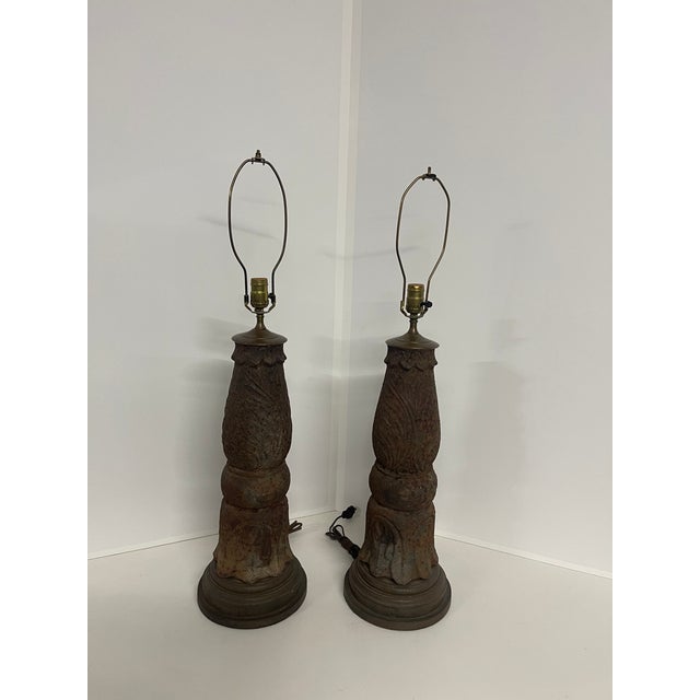 Victorian Antique Cast Iron Table Lamps—A Pair For Sale - Image 3 of 14