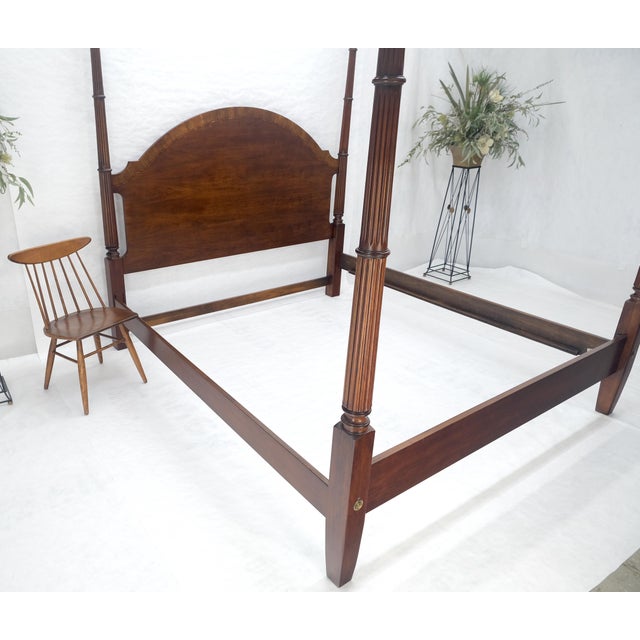 Brown Mahogany King Size Banded Headboard Poster Bed w/ Turned Finials MINT! For Sale - Image 8 of 15