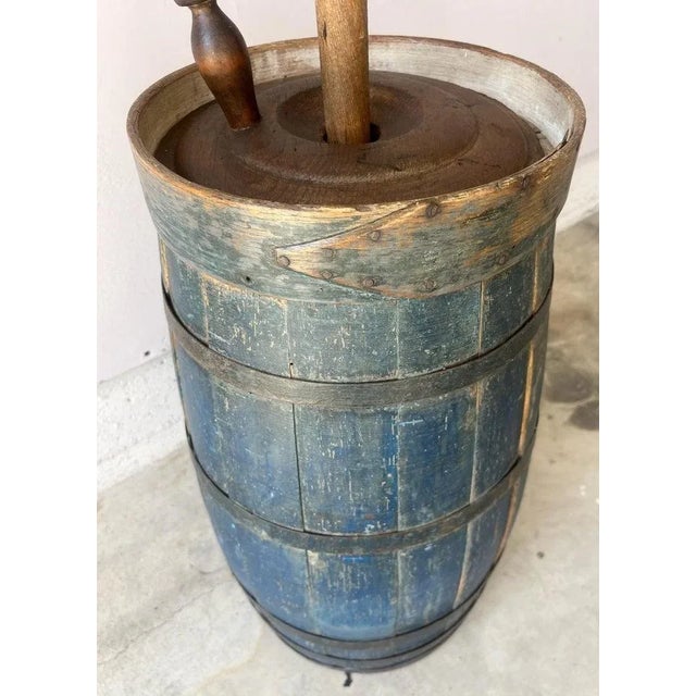 Rustic 19Thc Original Blue Painted Butter Churn For Sale - Image 3 of 12