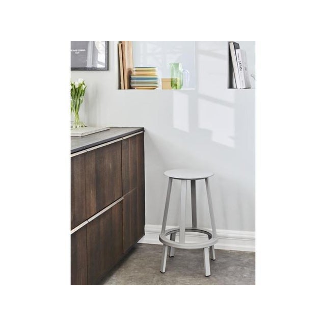 Gold Revolver Bar Stool in Grey For Sale - Image 8 of 9