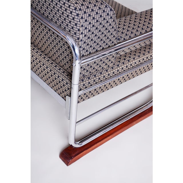 Bauhaus Sofa in Chrome and Backhausen Fabric attributed to R. Slezák, Czech, 1930s For Sale - Image 9 of 11