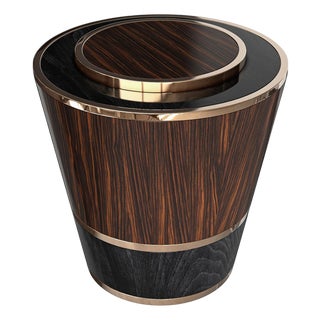 "L'uovo" Side Table With Bronze and Finely Crafted Woods, Handmade For Sale