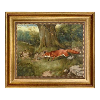 "Fox Hunting Rabbits" Contemporary Reproduction Print on Canvas After J.A. Wheeler, Framed 11-1/2" X 13-1/2" For Sale