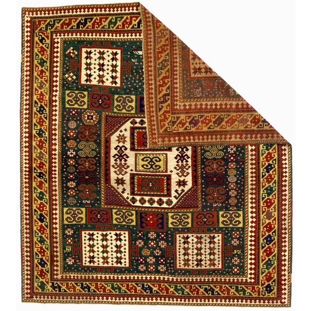 Antique Caucasian Karachov Kazak Rug 6’4” x 7’0". SW Caucasus/Armenia. Boldly patterned, strongly colored, totally...