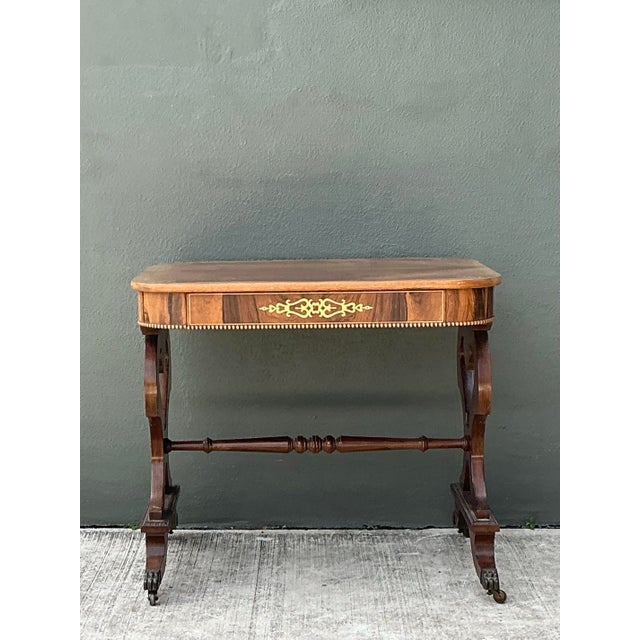 Vintage Wood and Brass Inlaid Side Table For Sale - Image 11 of 12