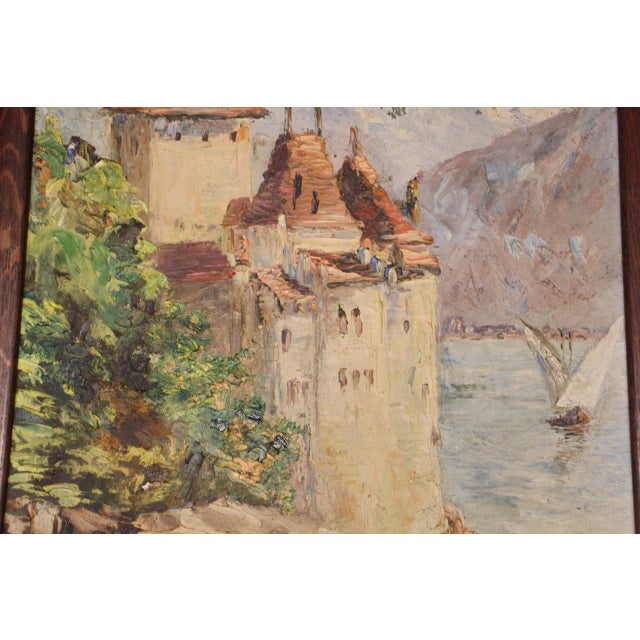 Swiss School Artist, Chillon Castle, Early 20th Century, Oil Painting on Canvas, Framed For Sale - Image 5 of 8