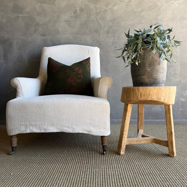 This solid stump slice was turned into a side table or stool. The solid thick top has a beautiful movement with unique...