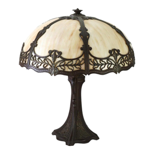 Antique Bradley & Hubbard School 6 Panel Slag Glass Lamp C1920