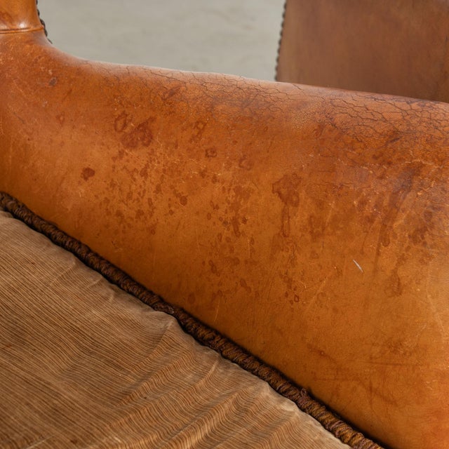 Brown Pair, 20th Century Vintage Danish Brown Leather Club Chairs With Decorative Nail Head Trim For Sale - Image 8 of 13