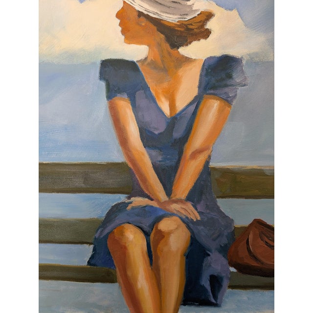2020s Beach Bench - Oil on Canvas 36x36" For Sale - Image 5 of 6