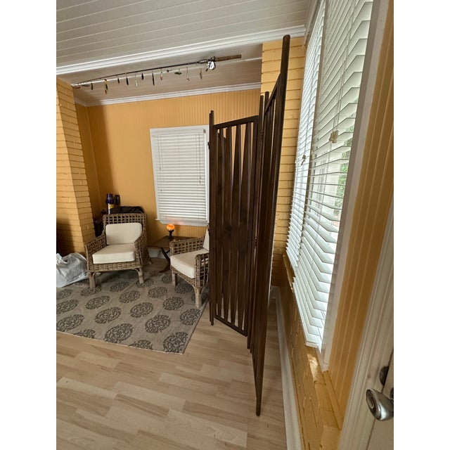 Mid-Century Walnut Folding Screen For Sale - Image 4 of 6