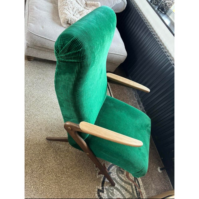Vintage Scandinavian Armchair in Green Corduroy, 1960s For Sale - Image 3 of 10
