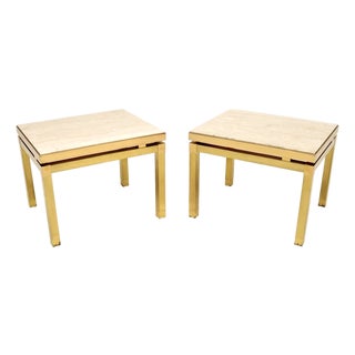 Vintage Italian Brass and Marble Side Tables, 1970s, Set of 2 For Sale