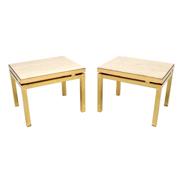 Vintage Italian Brass and Marble Side Tables, 1970s, Set of 2 For Sale