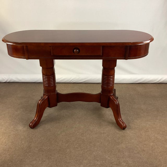 Wood 1980s Vintage Hollywood Regency Cherry Trestle Console Table With Front Drawer. For Sale - Image 7 of 12