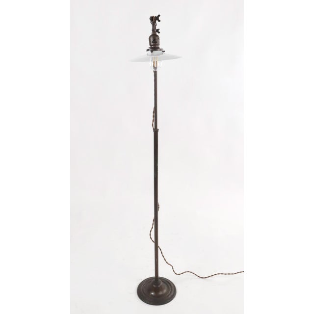 Vintage Industrial Brass Opal Disk Shade Floor Lamp For Sale In New York - Image 6 of 9
