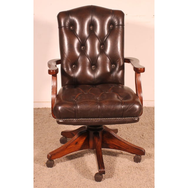 Executive Desk Chair in Wood and Upholstered Leather, 1950s For Sale - Image 4 of 10