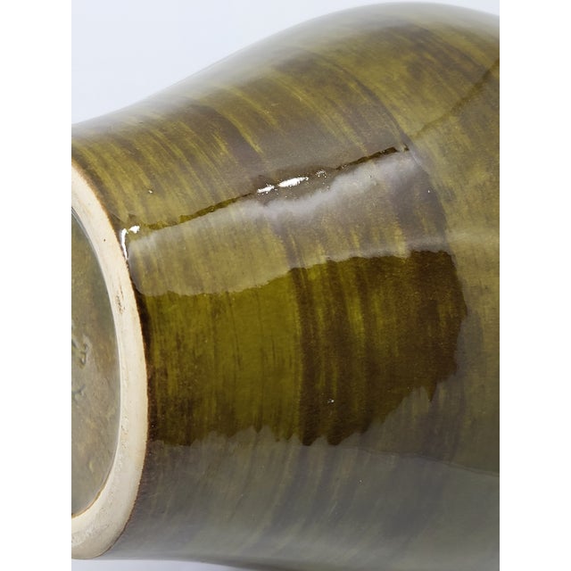 Olive Green Ceramic Pitcher Vase from Saint Clément, France, 1960 For Sale - Image 10 of 11