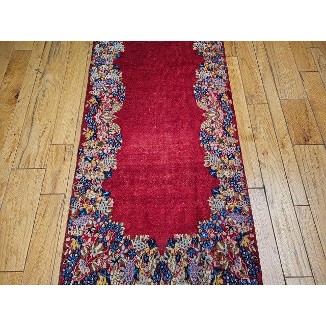 Vintage Persian Kerman Runner Rug, Hand-Knotted Wool, Floral Design, Red & Yellow, 3x13 For Sale - Image 10 of 15