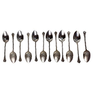 Mid-Century Silver Metal Coffee Spoons Tree-Leaf-Shaped, France, 1960s For Sale